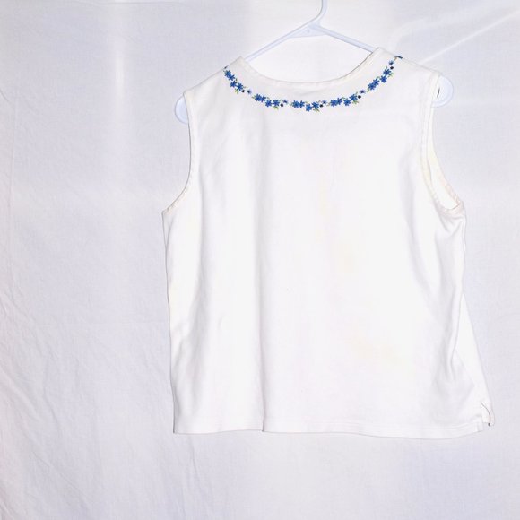 Bechamel  White Sleeveless Top With Floral Embroidery Size Large - Picture 2 of 2